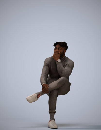3D people model man casual sitting, scanned human for 3ds Max rendering