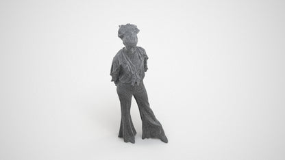3D scanned woman standing casual, photorealistic archviz people for Enscape and SketchUp, wireframe three-quarter view