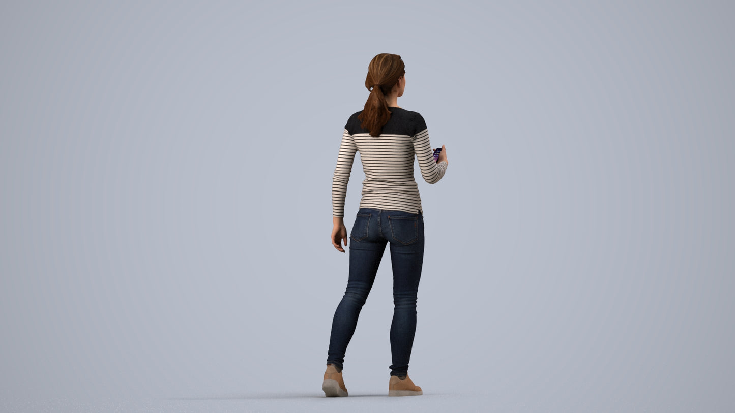 realistic 3D people woman casual walking, render-ready for V-Ray and Corona, FBX OBJ, side view render