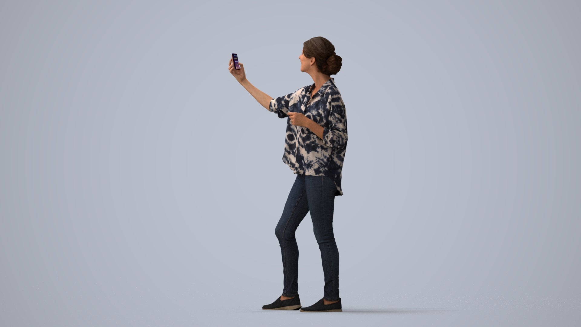 3D people model woman casual standing, scanned human for 3ds Max rendering, three-quarter view render