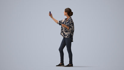3D people model woman casual standing, scanned human for 3ds Max rendering, three-quarter view render