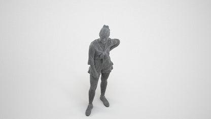3D human model girl casual kids, photogrammetry scanned person for archviz, wireframe three-quarter view