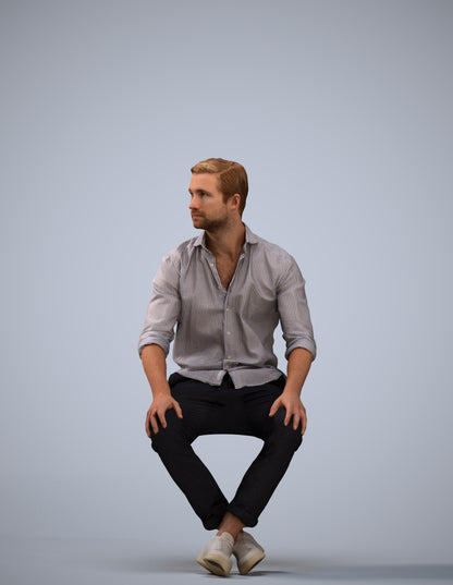 scanned 3D man casual sitting, photogrammetry people for Enscape and V-Ray