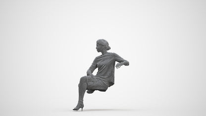 3D scanned woman sitting casual, photorealistic archviz people for Enscape and SketchUp, three-quarter front view render