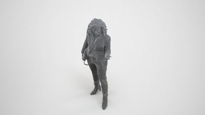 realistic 3D human woman business standing, archviz people FBX OBJ for Blender, wireframe three-quarter view