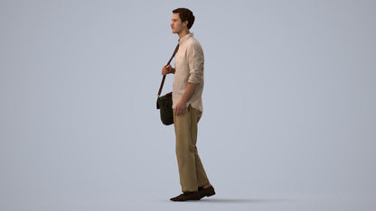 photogrammetry 3D man casual walking, realistic human model archviz FBX, three-quarter view render