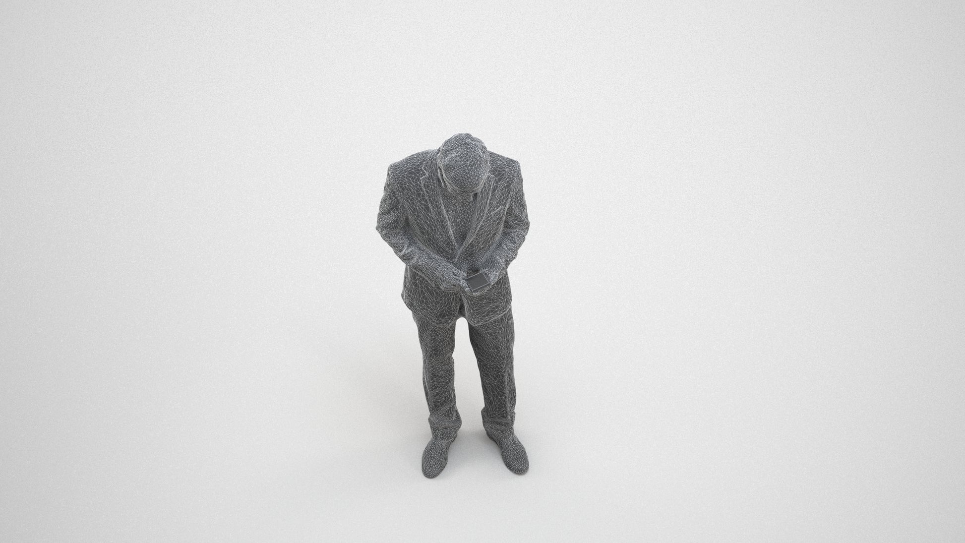 scanned 3D man business, photogrammetry people for Enscape and V-Ray, wireframe three-quarter view