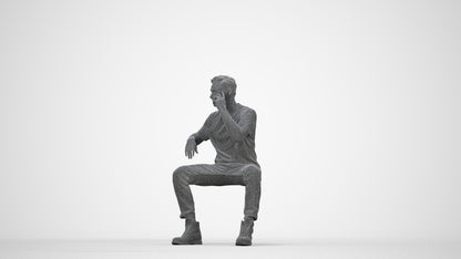 3D people model man casual sitting, scanned human for 3ds Max rendering, wireframe back view