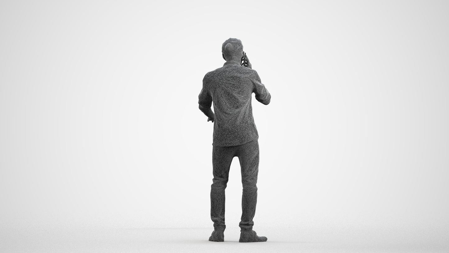 3D people model man casual standing, scanned human for 3ds Max rendering, wireframe front view