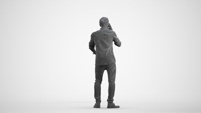 3D people model man casual standing, scanned human for 3ds Max rendering, wireframe front view