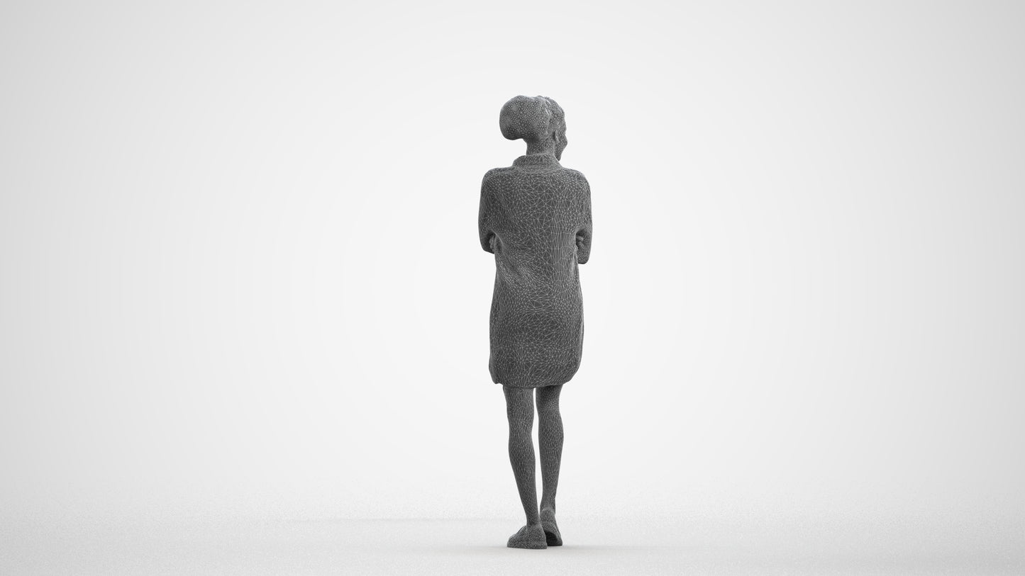 3D people model woman casual standing, scanned human for 3ds Max rendering, wireframe front view
