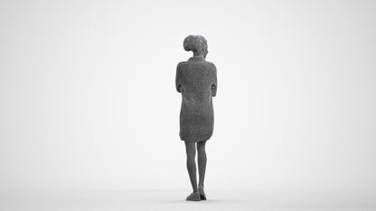 3D people model woman casual standing, scanned human for 3ds Max rendering, wireframe front view