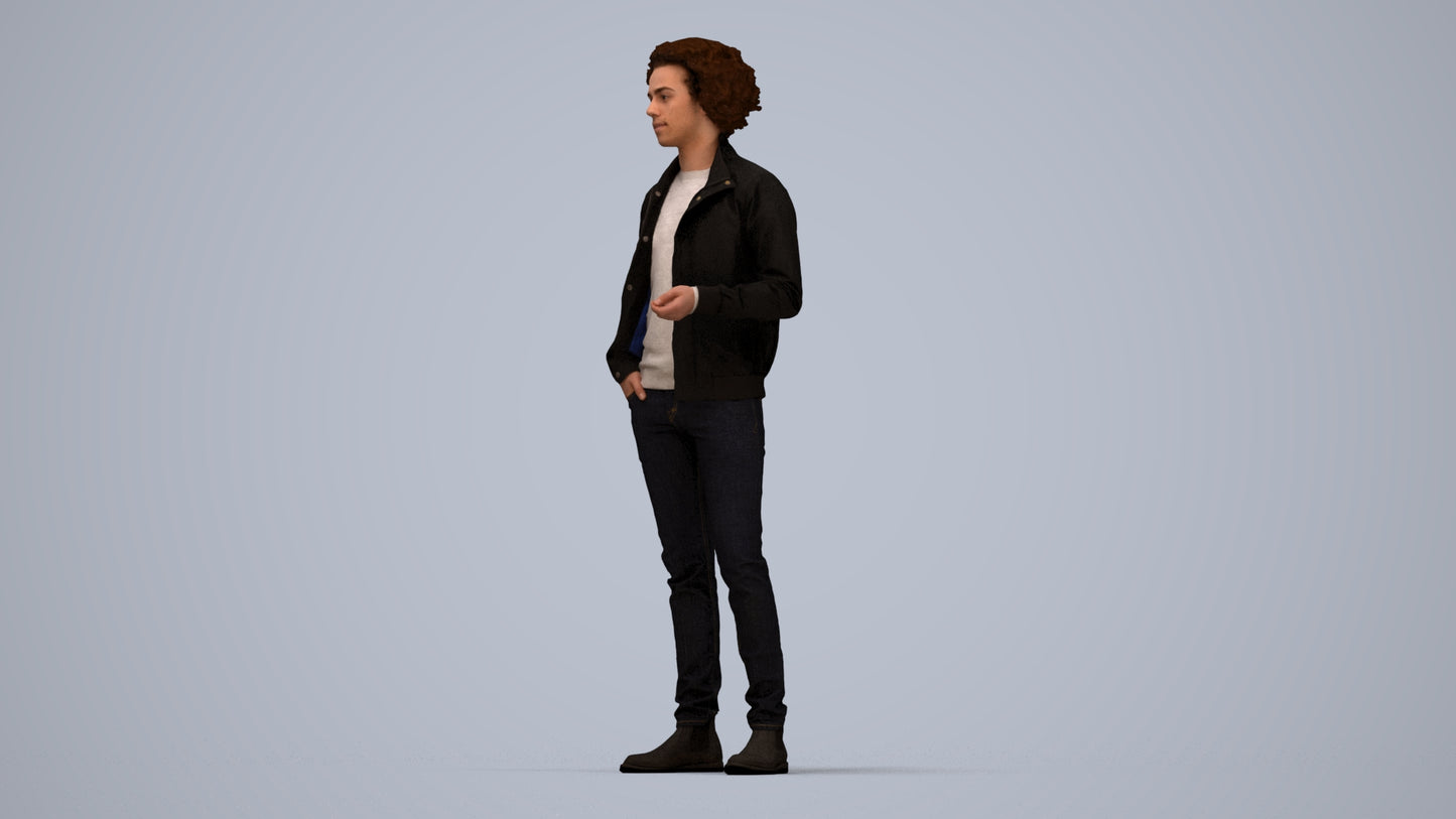 realistic 3D people man casual standing, render-ready for V-Ray and Corona, FBX OBJ, top-down view render