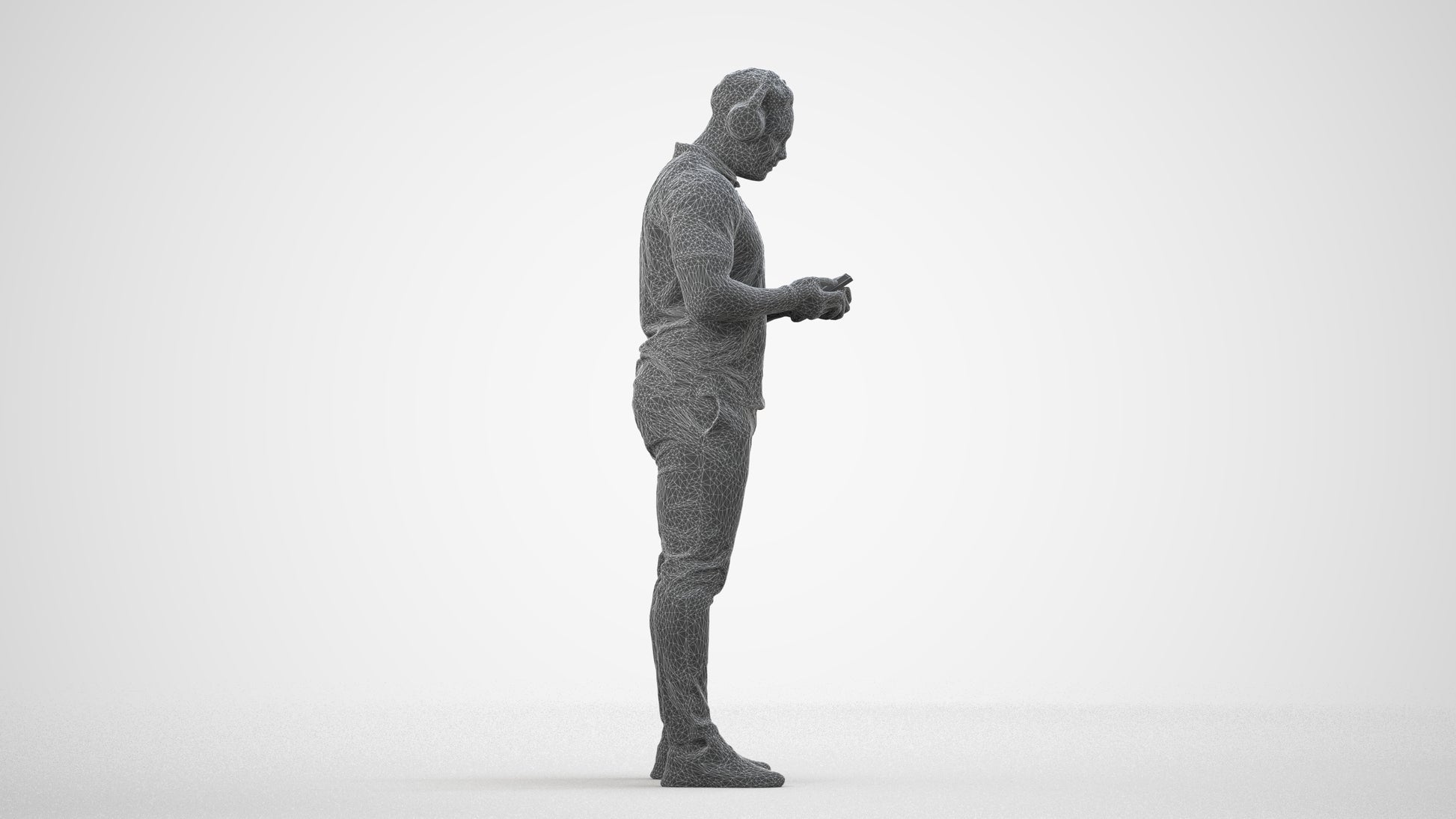 3D people model man casual standing, scanned human for 3ds Max rendering, wireframe side view