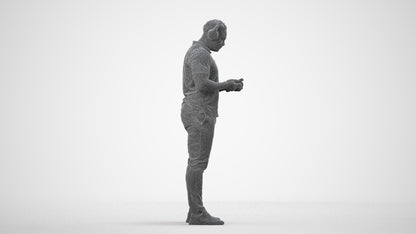 3D people model man casual standing, scanned human for 3ds Max rendering, wireframe side view