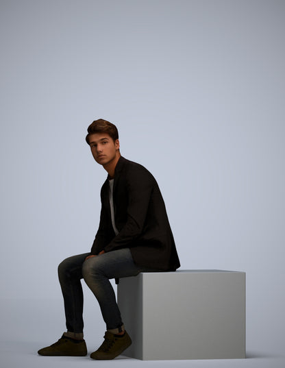 3D people model man casual sitting, scanned human for 3ds Max rendering
