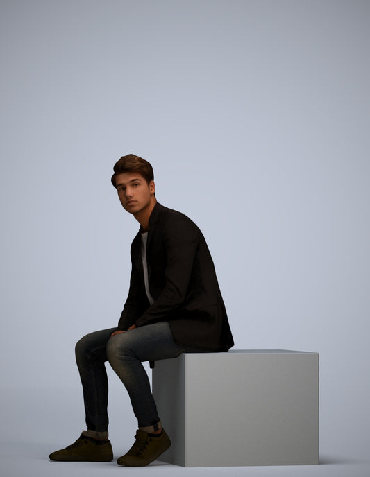 3D people model man casual sitting, scanned human for 3ds Max rendering