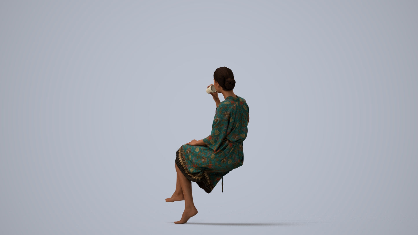 photogrammetry 3D woman casual bathroom, realistic human model archviz FBX, three-quarter view render
