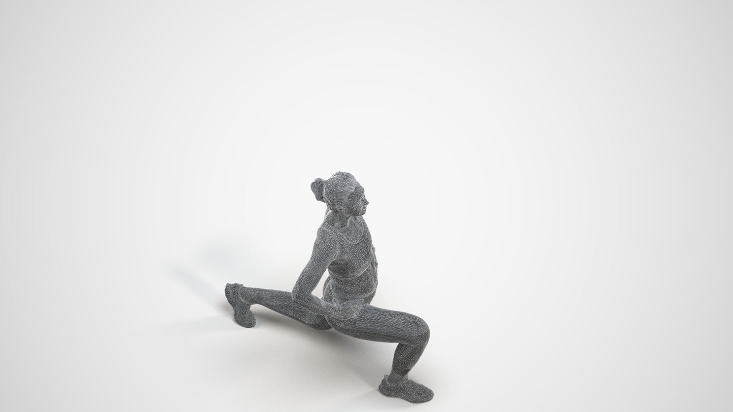 realistic 3D human woman sport, archviz people FBX OBJ for Blender, wireframe three-quarter view