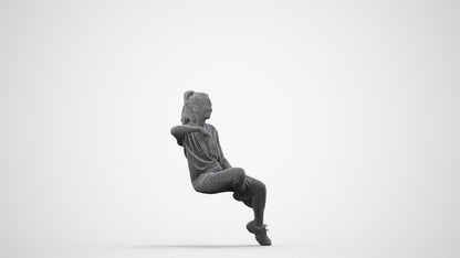 scanned 3D woman casual sitting, photogrammetry people for Enscape and V-Ray, wireframe side view