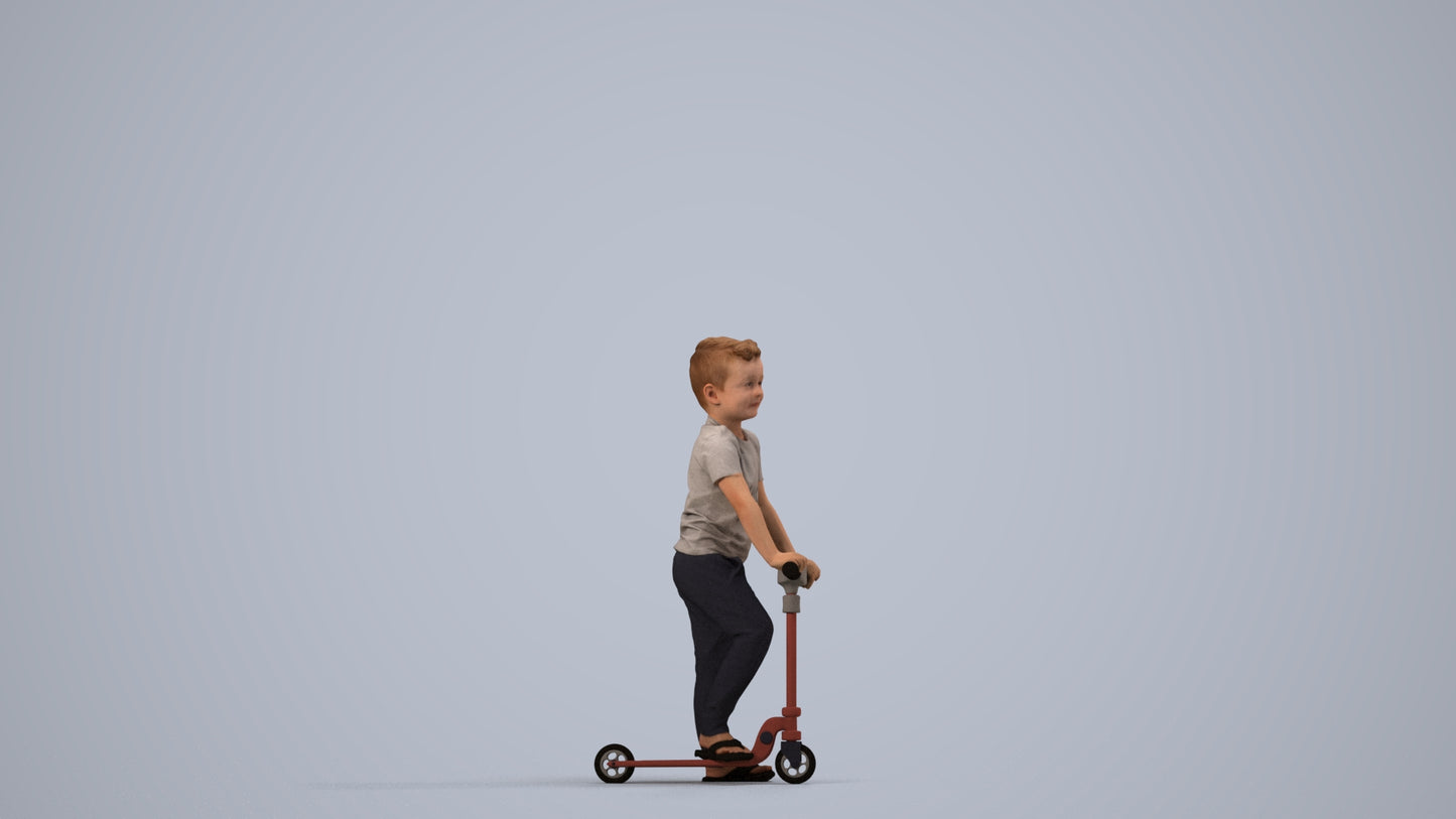 3D people model boy casual kids, scanned human for 3ds Max rendering, side view render
