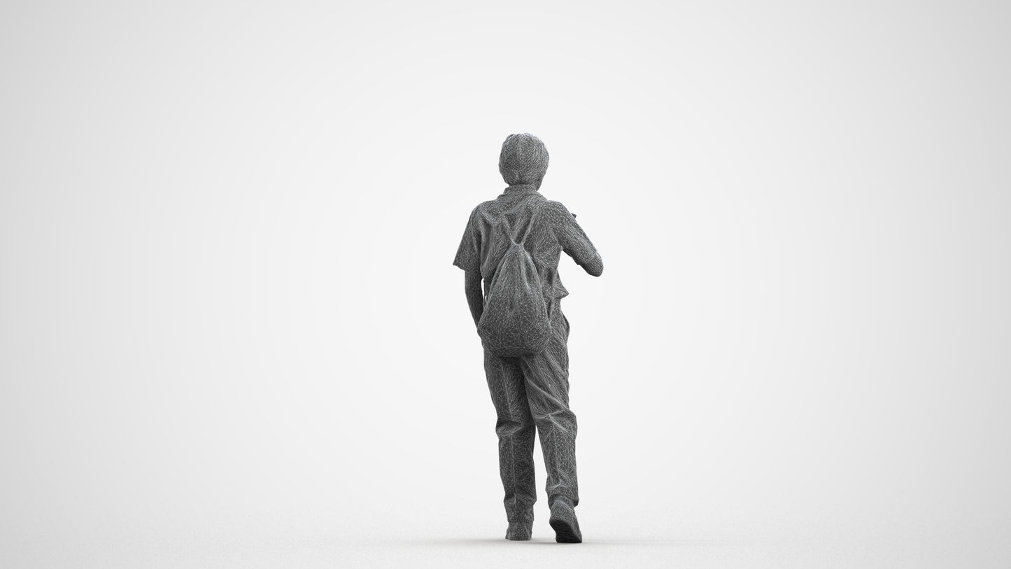 scanned 3D boy casual kids, photogrammetry people for Enscape and V-Ray, wireframe front view