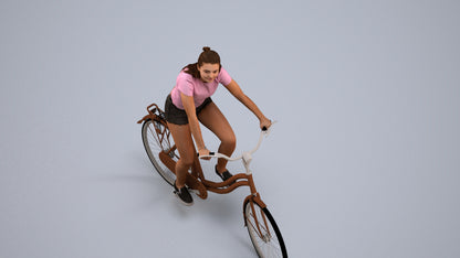 realistic 3D human girl casual cycling, archviz people FBX OBJ for Blender, back view render