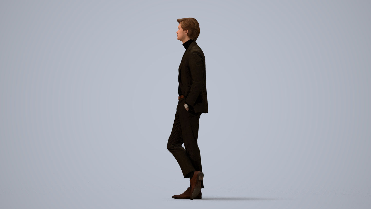 realistic 3D people man business standing, render-ready for V-Ray and Corona, FBX OBJ, three-quarter view render