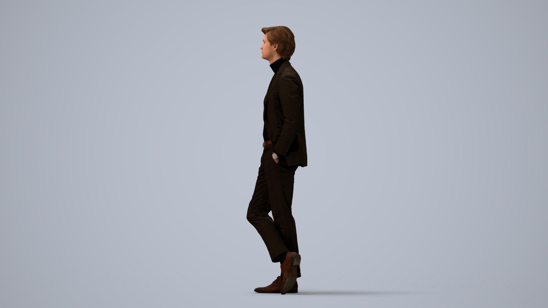 realistic 3D people man business standing, render-ready for V-Ray and Corona, FBX OBJ, three-quarter view render