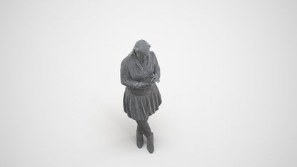 3D scanned woman standing casual, photorealistic archviz people for Enscape and SketchUp, wireframe three-quarter view