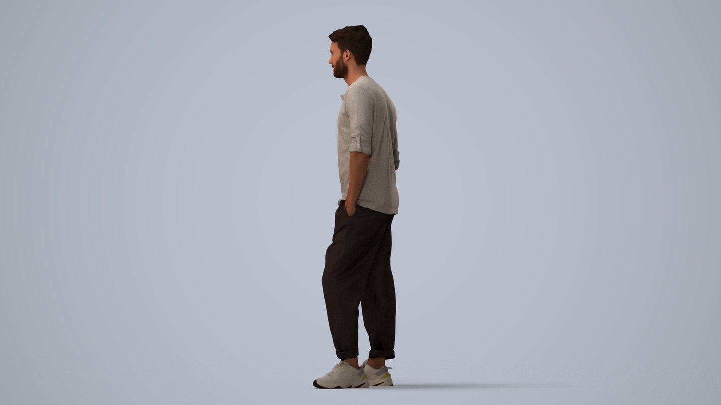 realistic 3D people man casual standing, render-ready for V-Ray and Corona, FBX OBJ, three-quarter view render