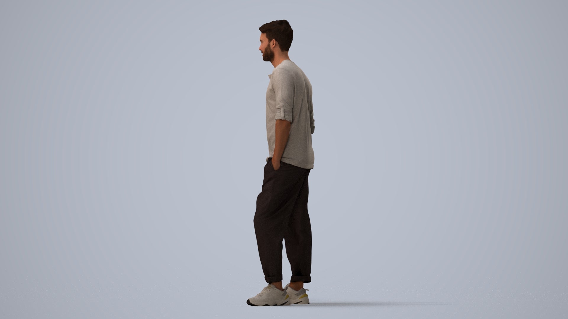 realistic 3D people man casual standing, render-ready for V-Ray and Corona, FBX OBJ, three-quarter view render