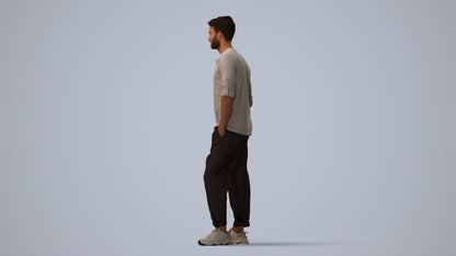 realistic 3D people man casual standing, render-ready for V-Ray and Corona, FBX OBJ, three-quarter view render