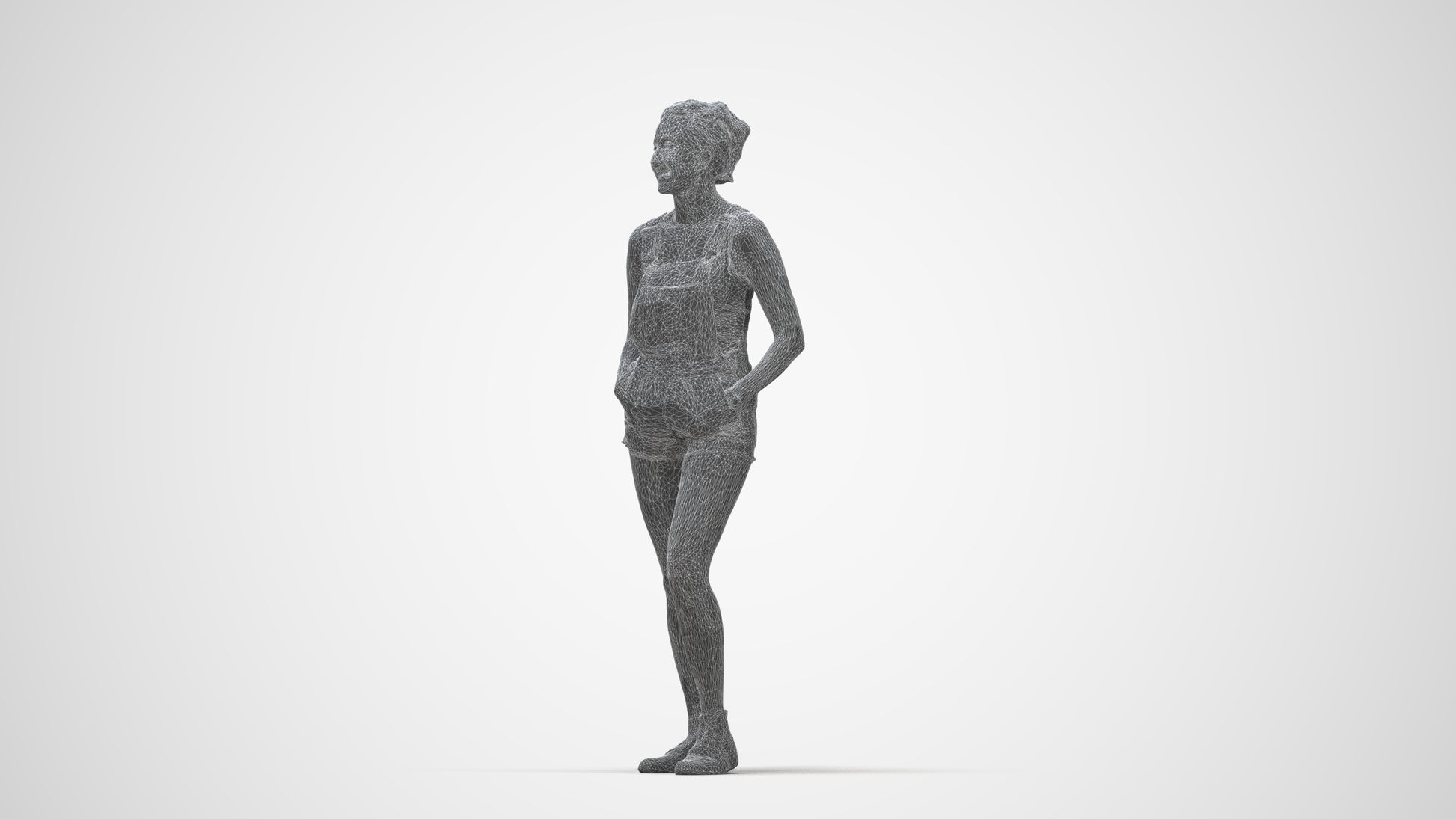 3D people model woman casual standing, scanned human for 3ds Max rendering, wireframe back view