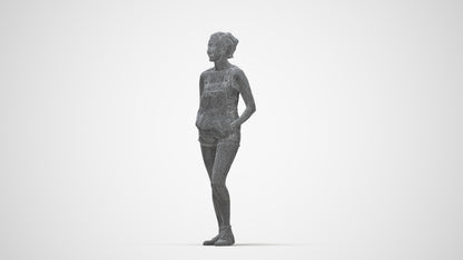 3D people model woman casual standing, scanned human for 3ds Max rendering, wireframe back view