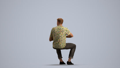 3D people model man casual sitting, scanned human for 3ds Max rendering, front view render