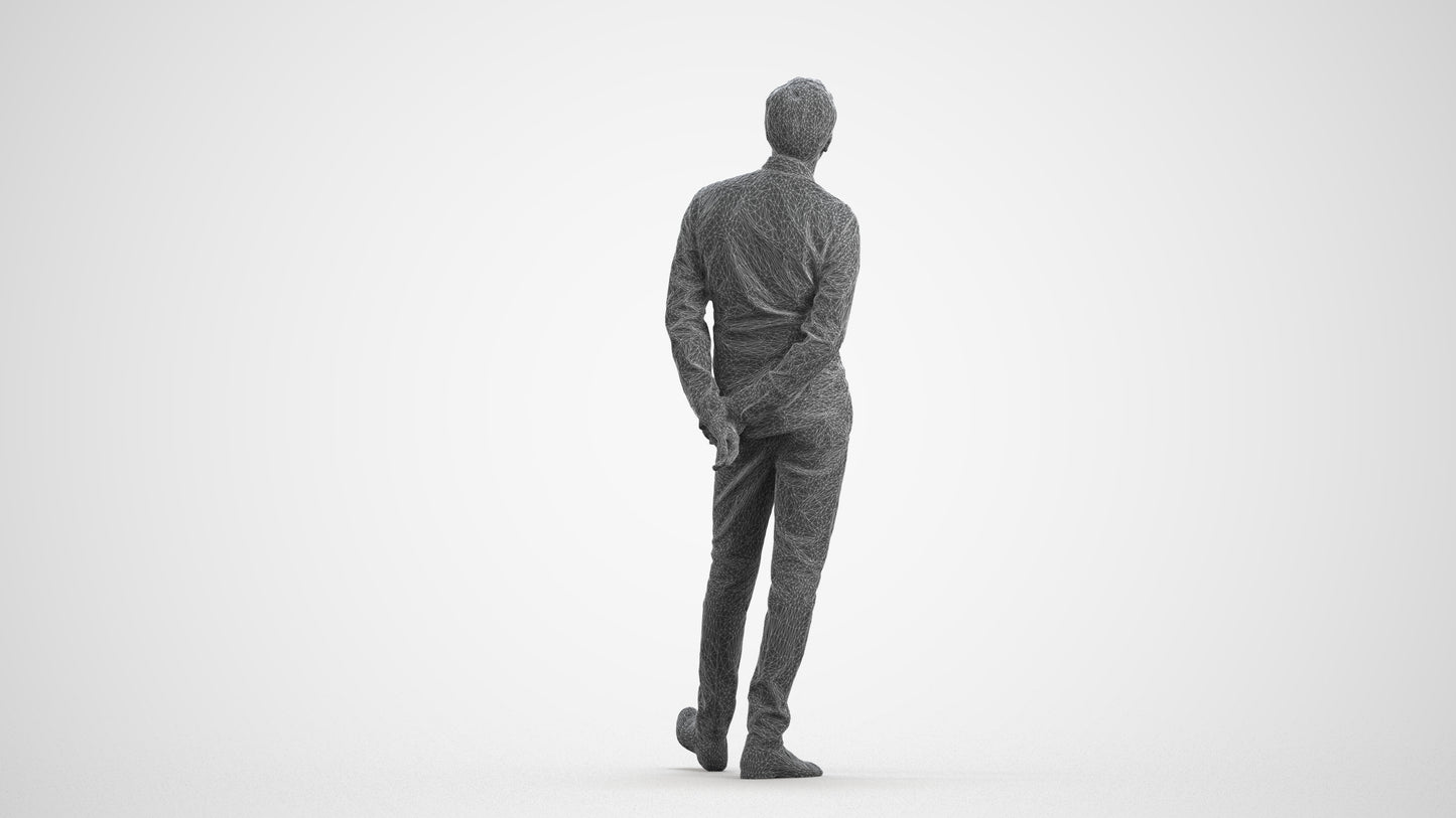 photogrammetry 3D man business standing, realistic human model archviz FBX, wireframe front view