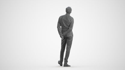 photogrammetry 3D man business standing, realistic human model archviz FBX, wireframe front view