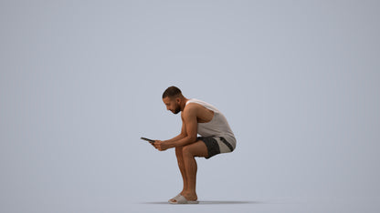 realistic 3D people man casual sitting, render-ready for V-Ray and Corona, FBX OBJ, three-quarter view render