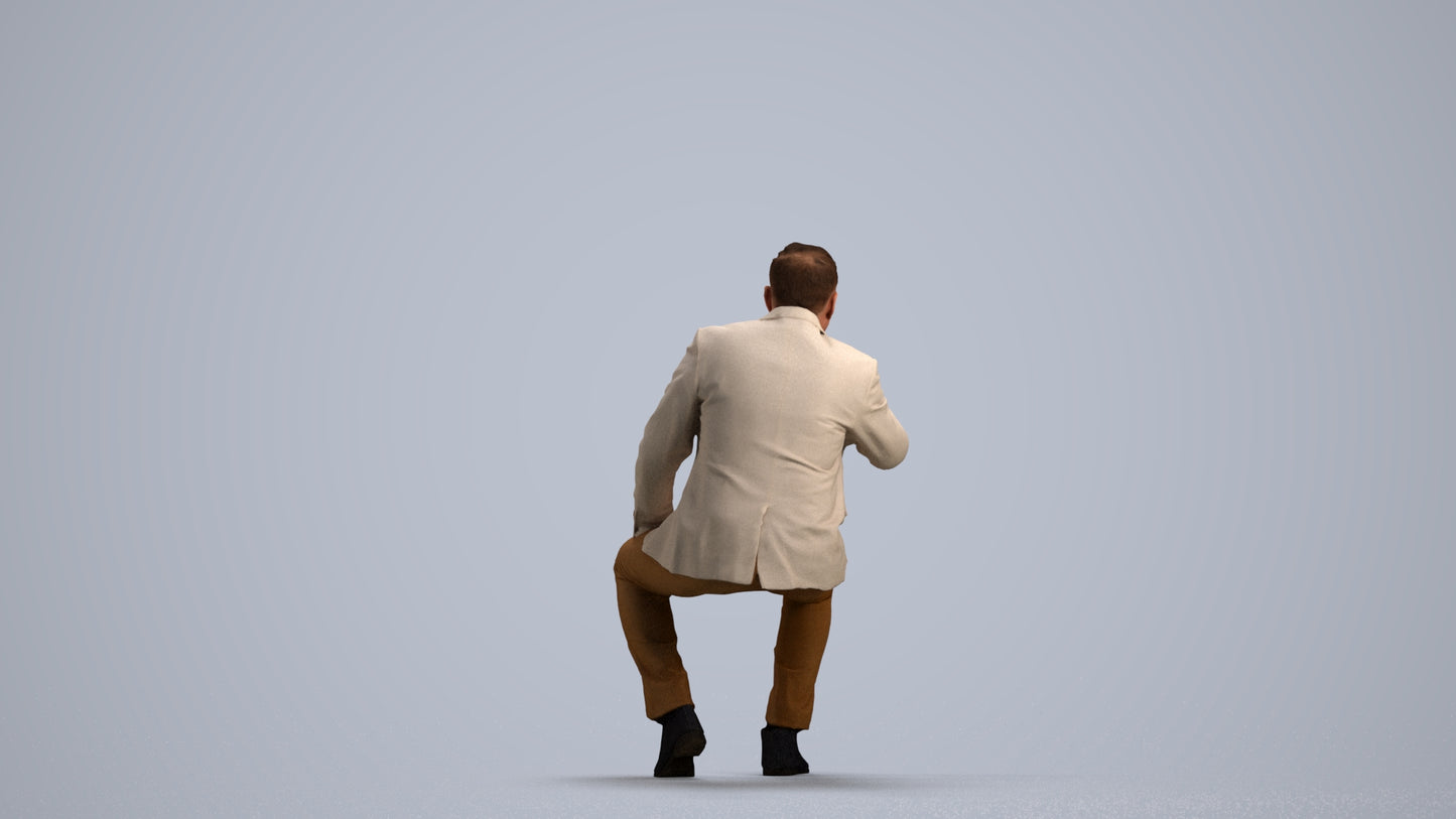 3D human model man business, photogrammetry scanned person for archviz, front view render