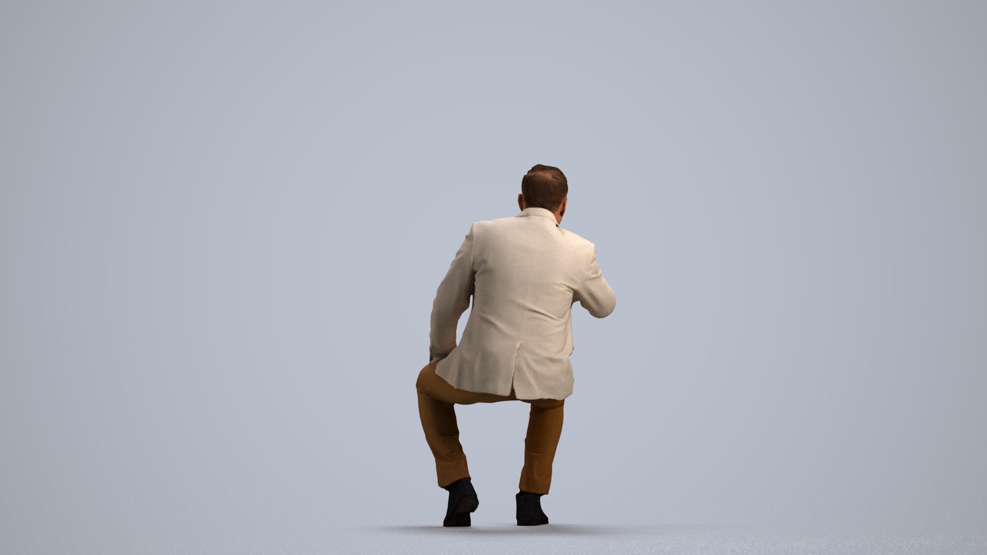 3D human model man business, photogrammetry scanned person for archviz, front view render