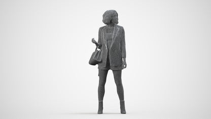 realistic 3D woman business standing, scanned archviz people for Blender and 3ds Max, wireframe side view