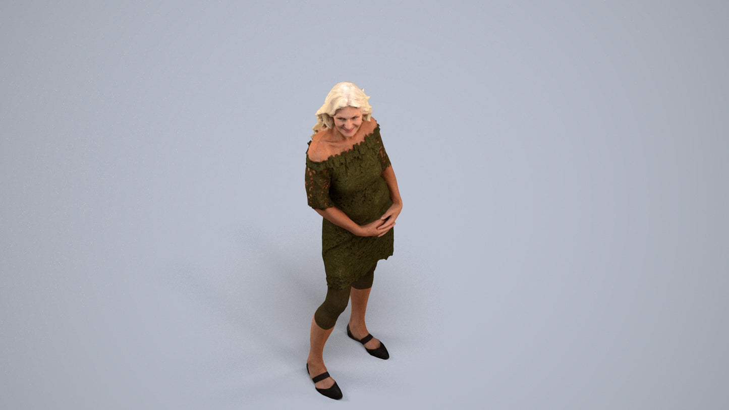 photogrammetry 3D senior woman casual standing, realistic human model archviz FBX, back view render