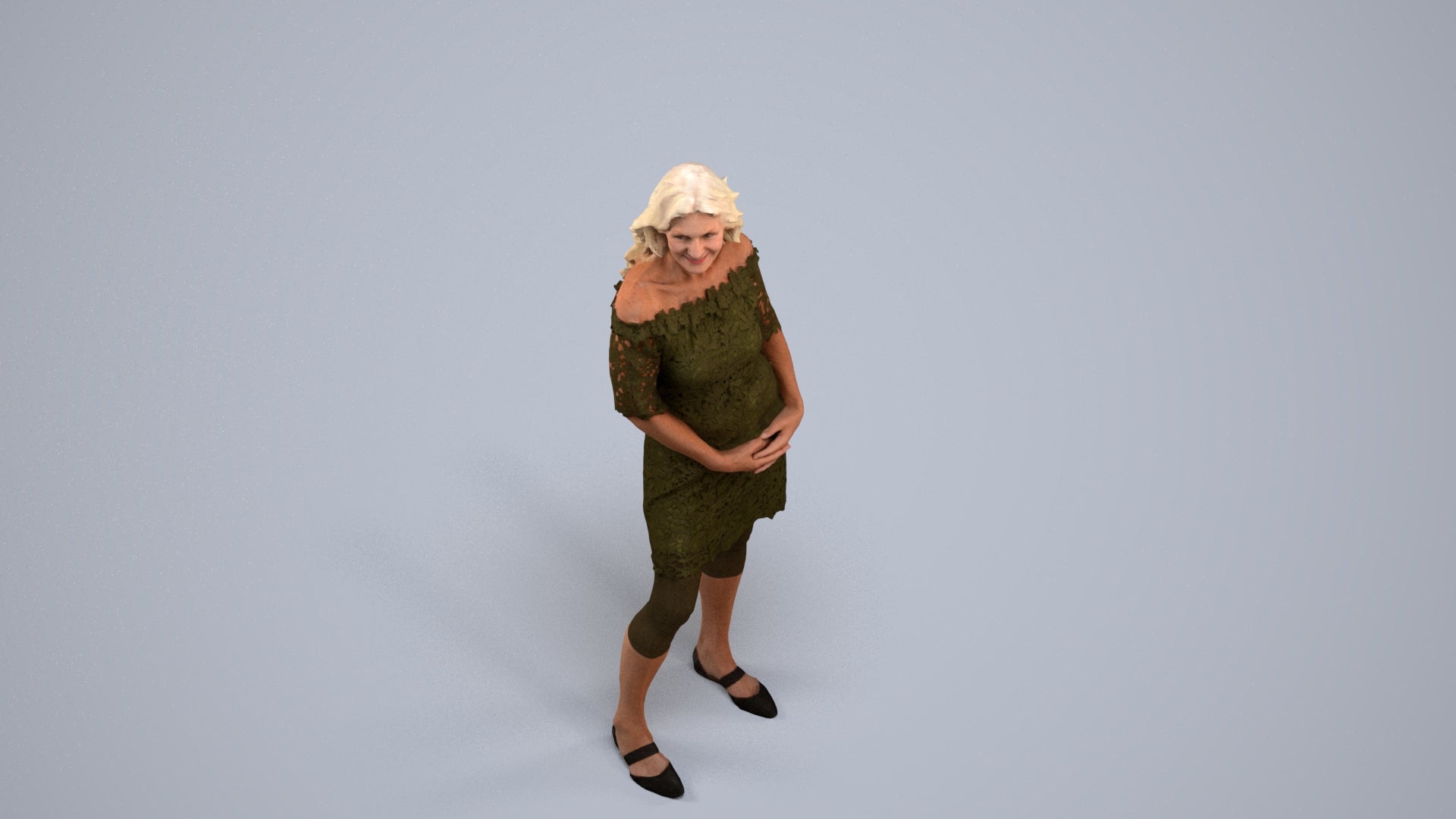 photogrammetry 3D senior woman casual standing, realistic human model archviz FBX, back view render