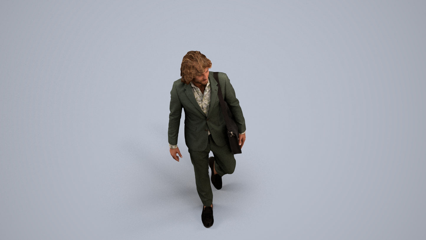 realistic 3D man business walking, scanned archviz people for Blender and 3ds Max, back view render