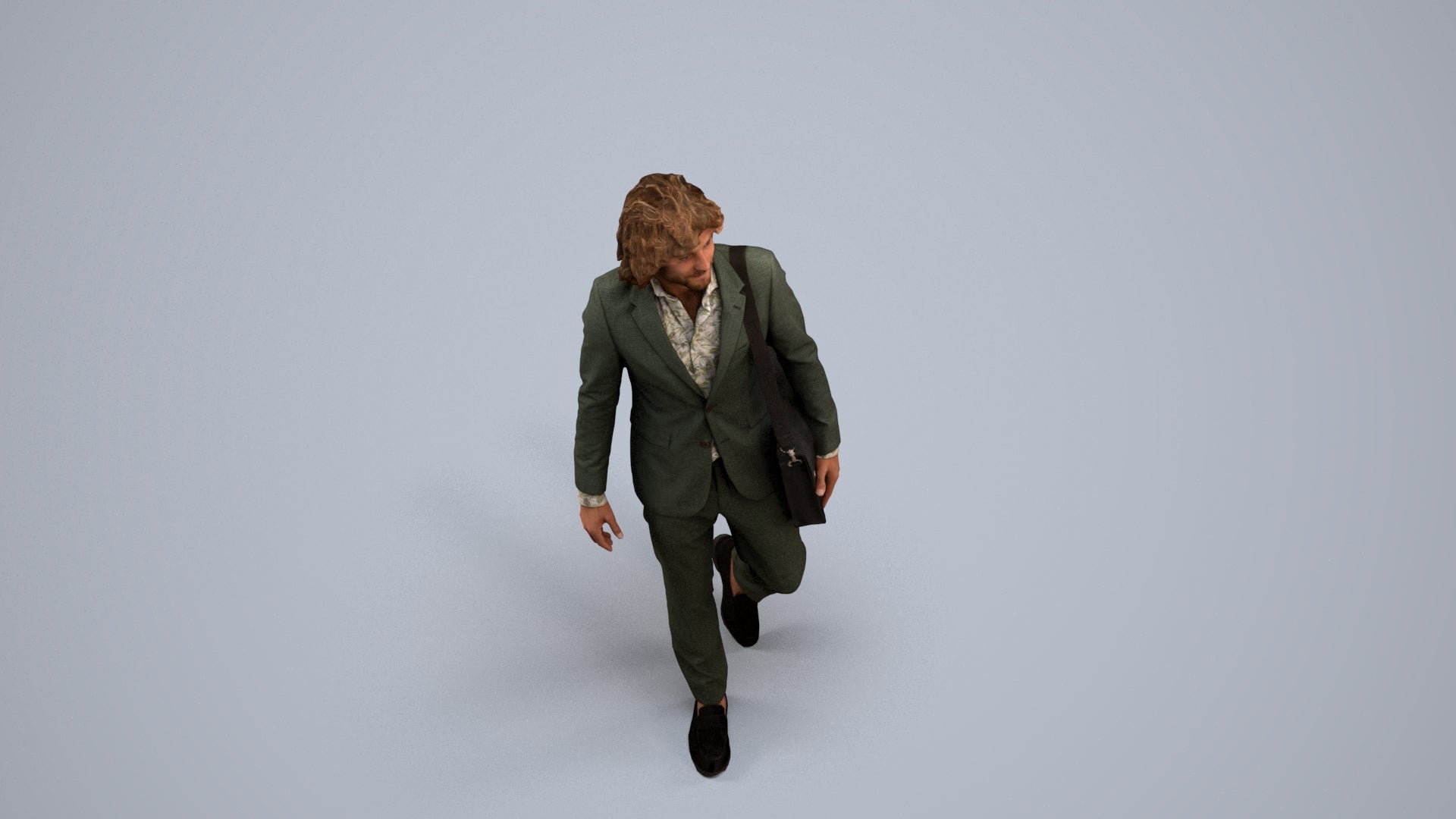 realistic 3D man business walking, scanned archviz people for Blender and 3ds Max, back view render