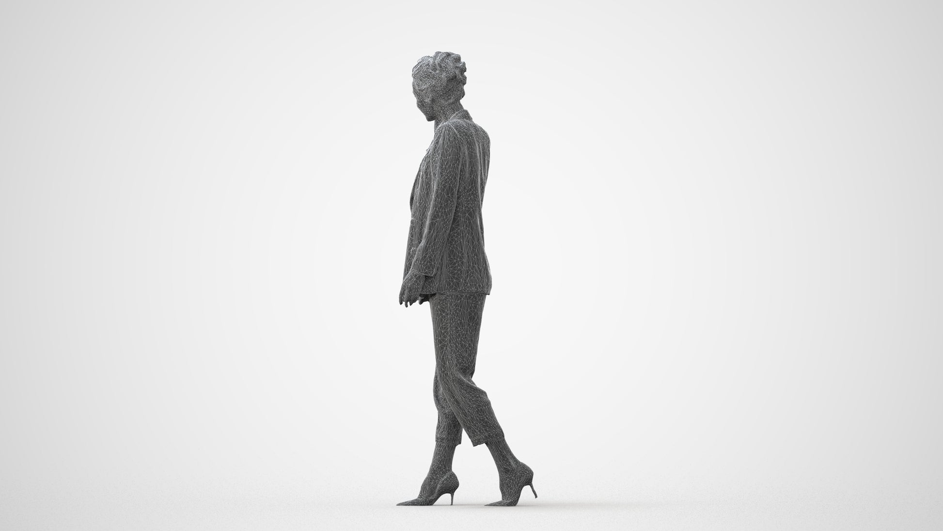 3D human model woman business walking, photogrammetry scanned person for archviz, square thumbnail