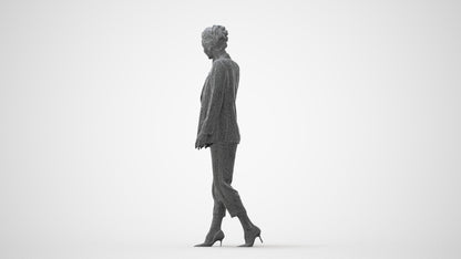 3D human model woman business walking, photogrammetry scanned person for archviz, square thumbnail