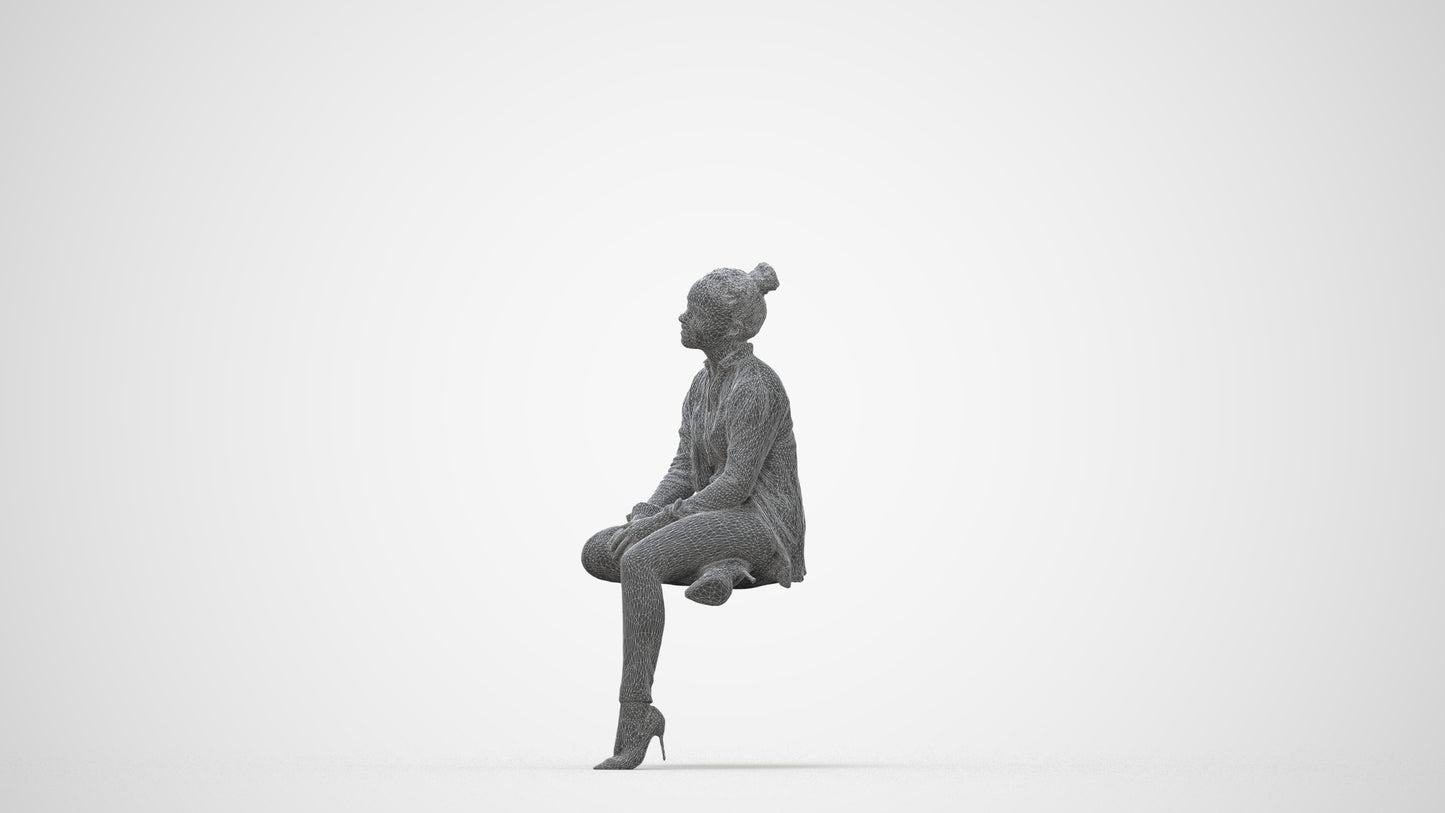 realistic 3D people woman business sitting, render-ready for V-Ray and Corona, FBX OBJ, wireframe back view