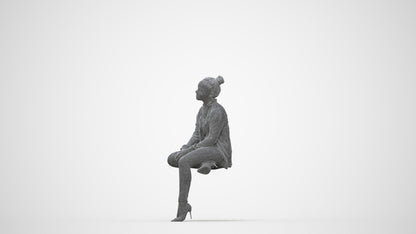 realistic 3D people woman business sitting, render-ready for V-Ray and Corona, FBX OBJ, wireframe back view